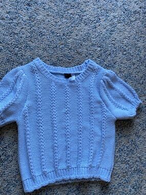 Divided Pale Blue Cable Knit Short Sleeve Sweater